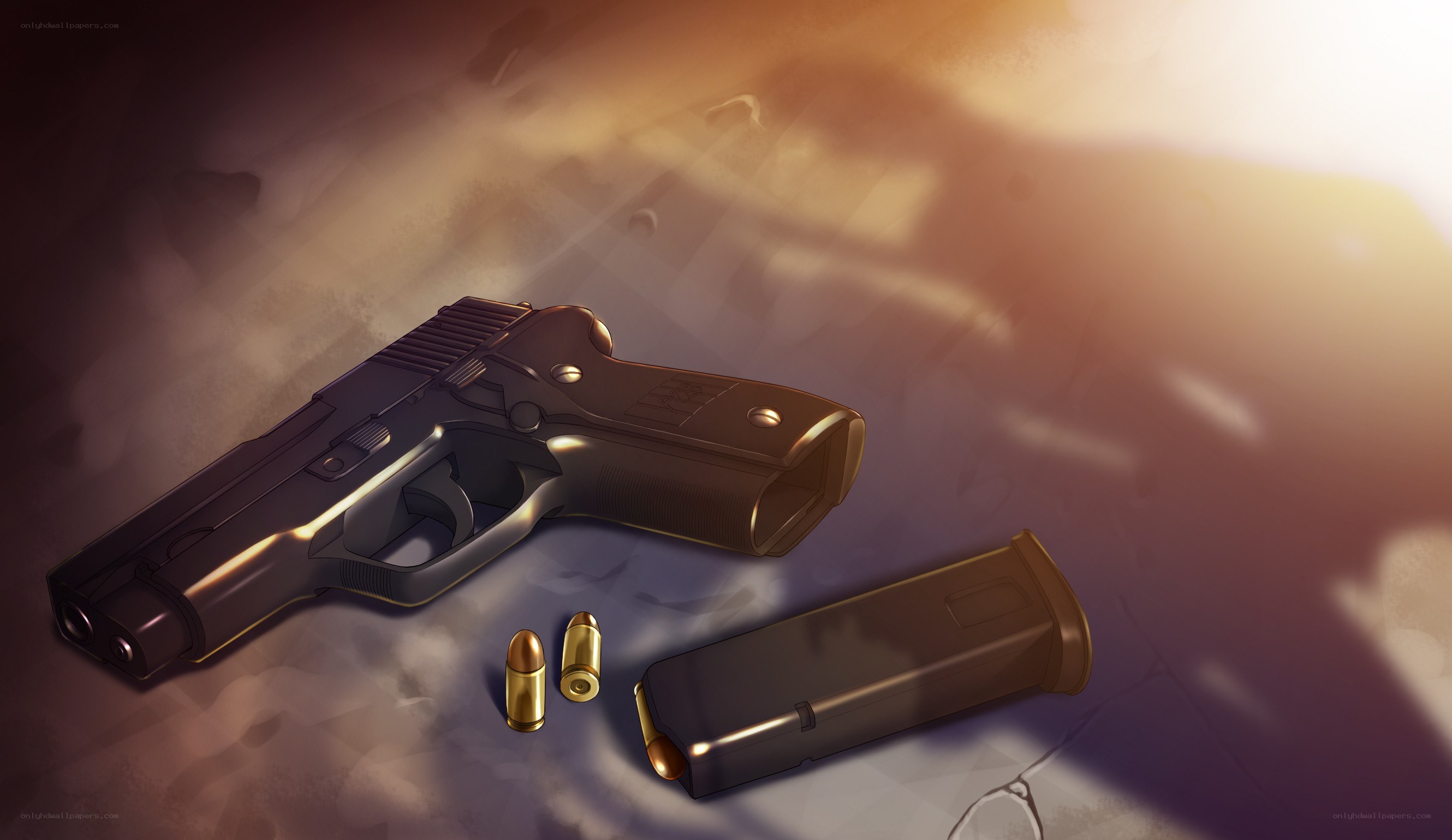 pistol with magazine and bullets
