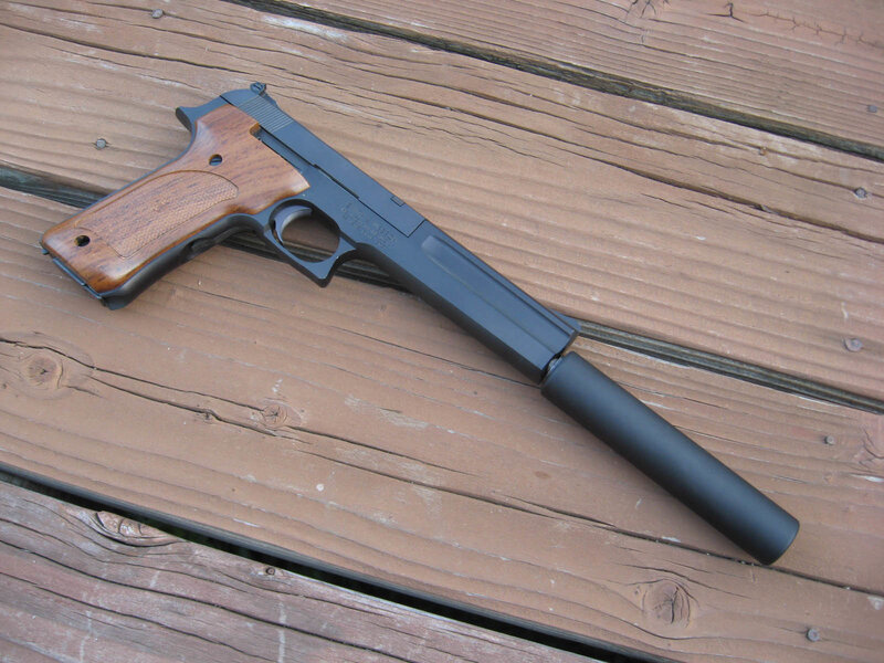 Pistol with Suppressor — Brown