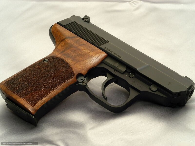 Pistol with Wooden Grip — Brown, Neutral