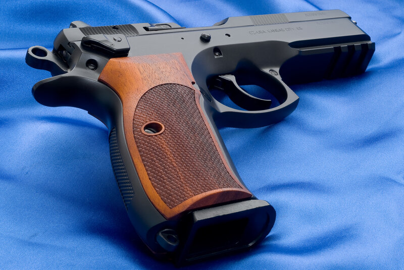 pistol with wooden grips
