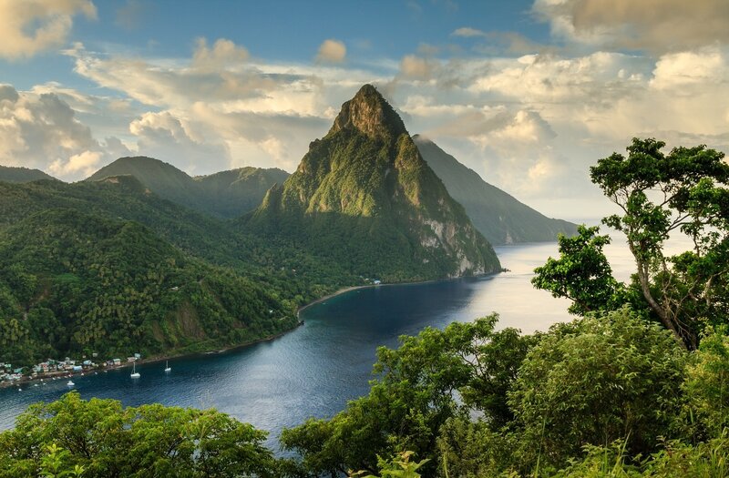 Pitons in Saint Lucia — Green, Serene, Afternoon, Photograph, Mountains