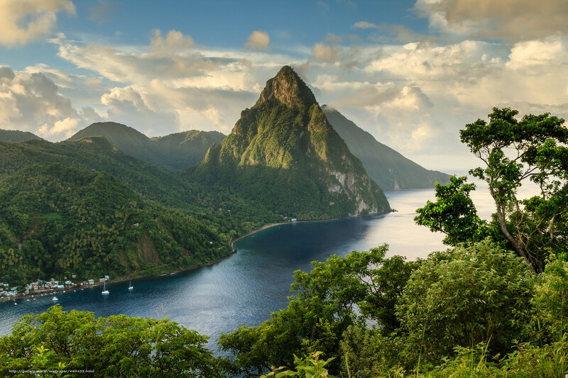 Pitons Mountain Range — Green, Serene, Afternoon, Photograph, Ocean