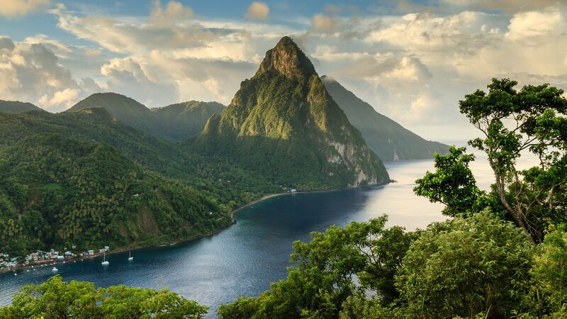 Pitons Mountain Range — Green, Serene, Afternoon, Photograph, Ocean, Trees