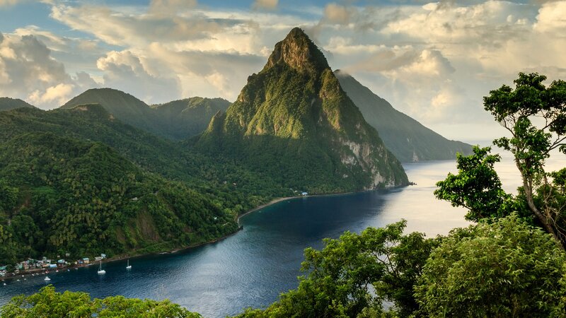 Pitons Mountain Range — Green, Serene, Sunset