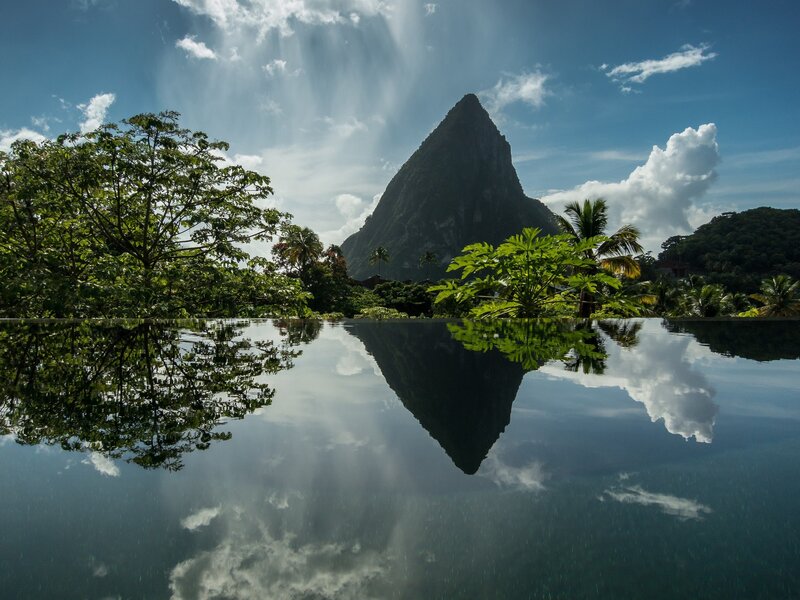 Pitons Reflection in Pool
