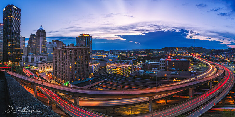 Pittsburgh Skyline at Dusk — Blue, Dramatic, Sunset