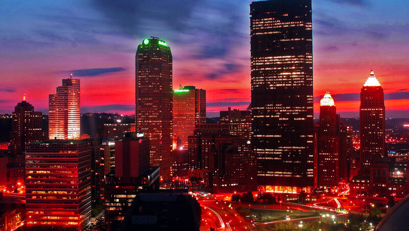Pittsburgh Skyline at Dusk — Red
