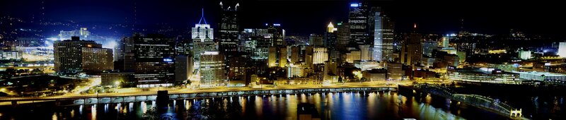 Pittsburgh Skyline at Night — Black, Dramatic, Photograph, River
