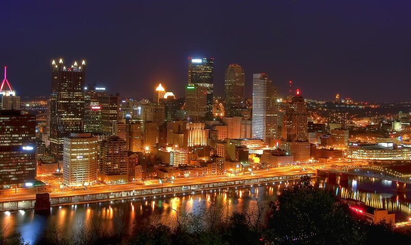 Pittsburgh Skyline at Night — Black, Dramatic, Photograph