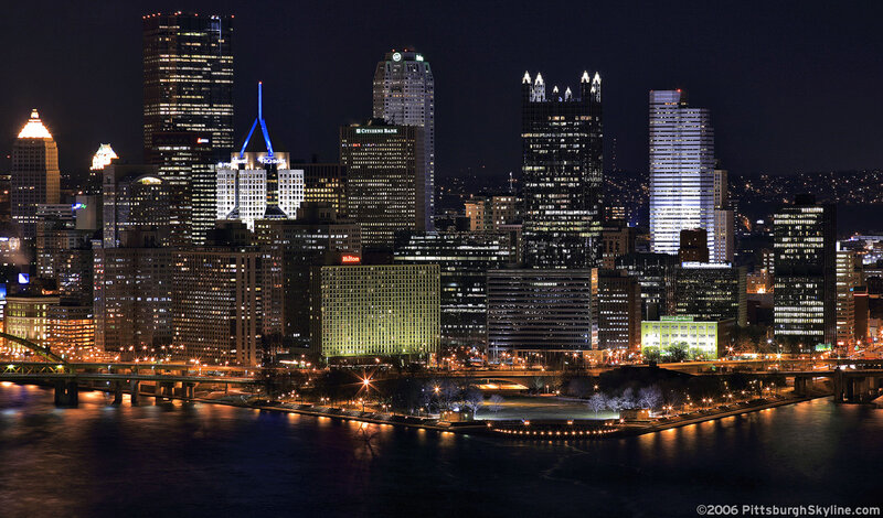 Pittsburgh Skyline at Night — Black, Dramatic