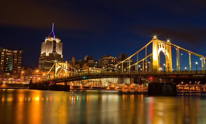 Pittsburgh Skyline at Night — Blue, Dramatic, Photograph