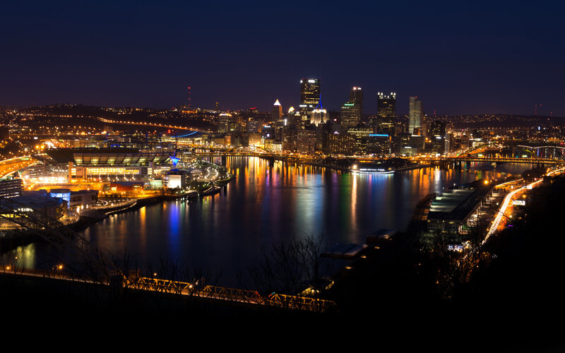 Pittsburgh Skyline at Night — Blue, Dramatic