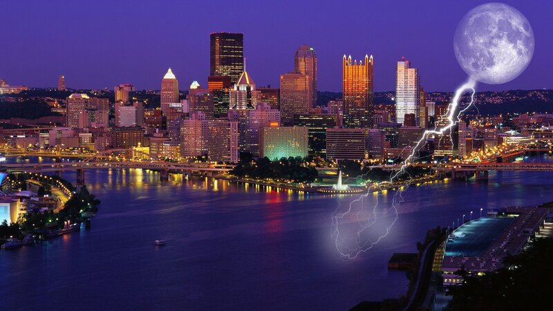 Pittsburgh Skyline at Night — Purple, Dramatic