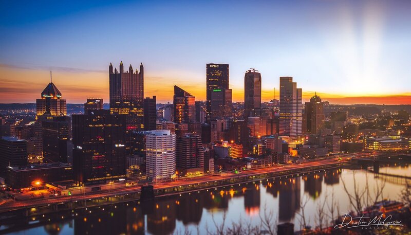 Pittsburgh Skyline — Blue, Dramatic, Sunset