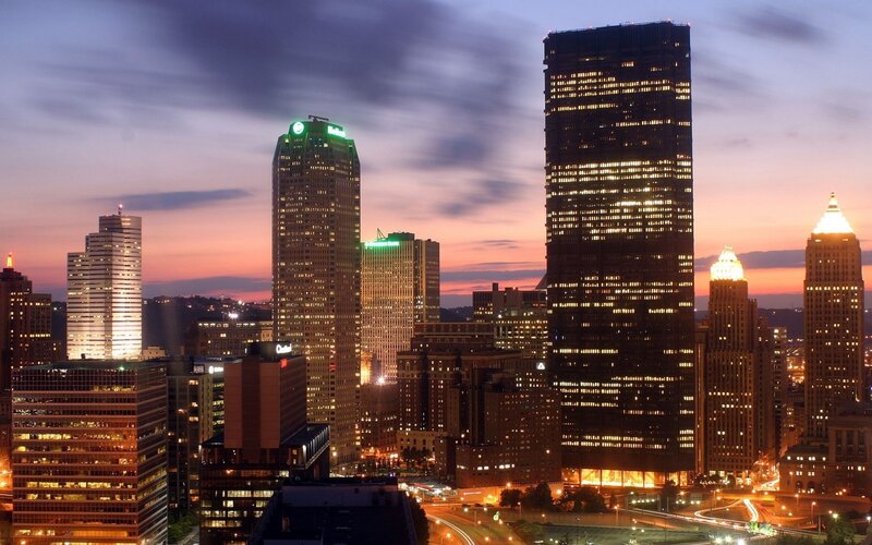 Pittsburgh Skyline — Purple, Dramatic, Sunset, Photograph