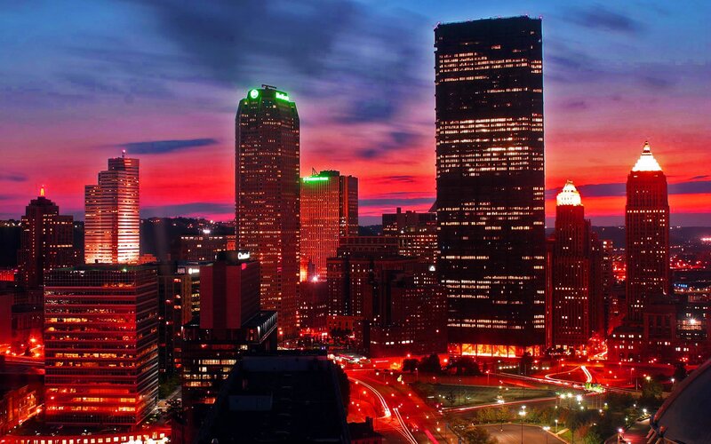 Pittsburgh Skyline — Red, Dramatic
