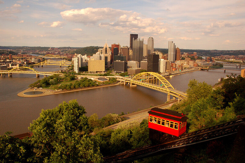 Pittsburgh skyline with incline railway