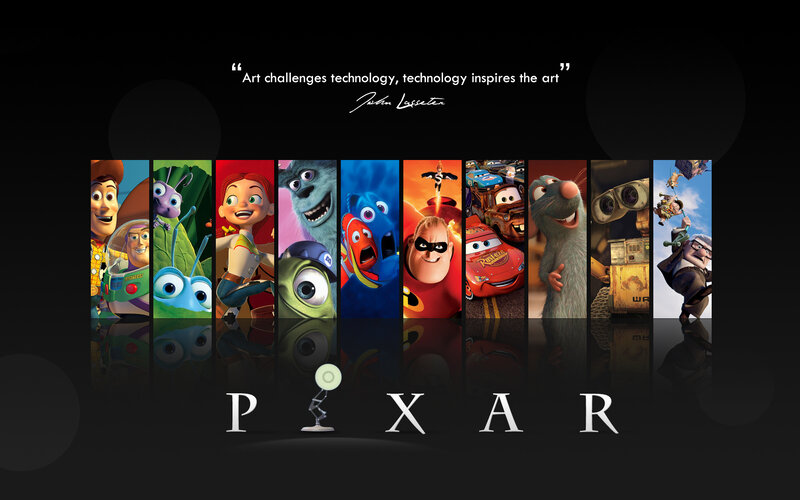 Pixar movie characters collage