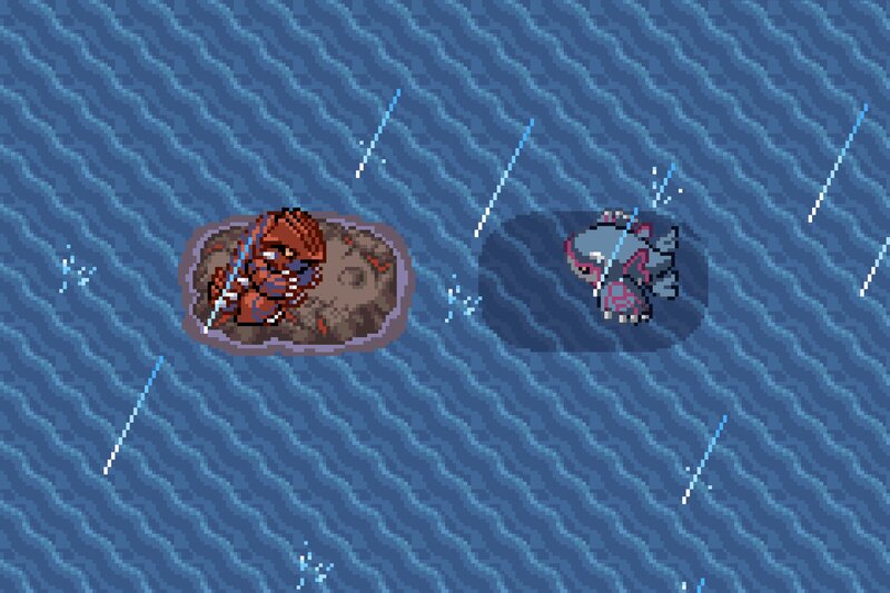 Pixel art battle in rain
