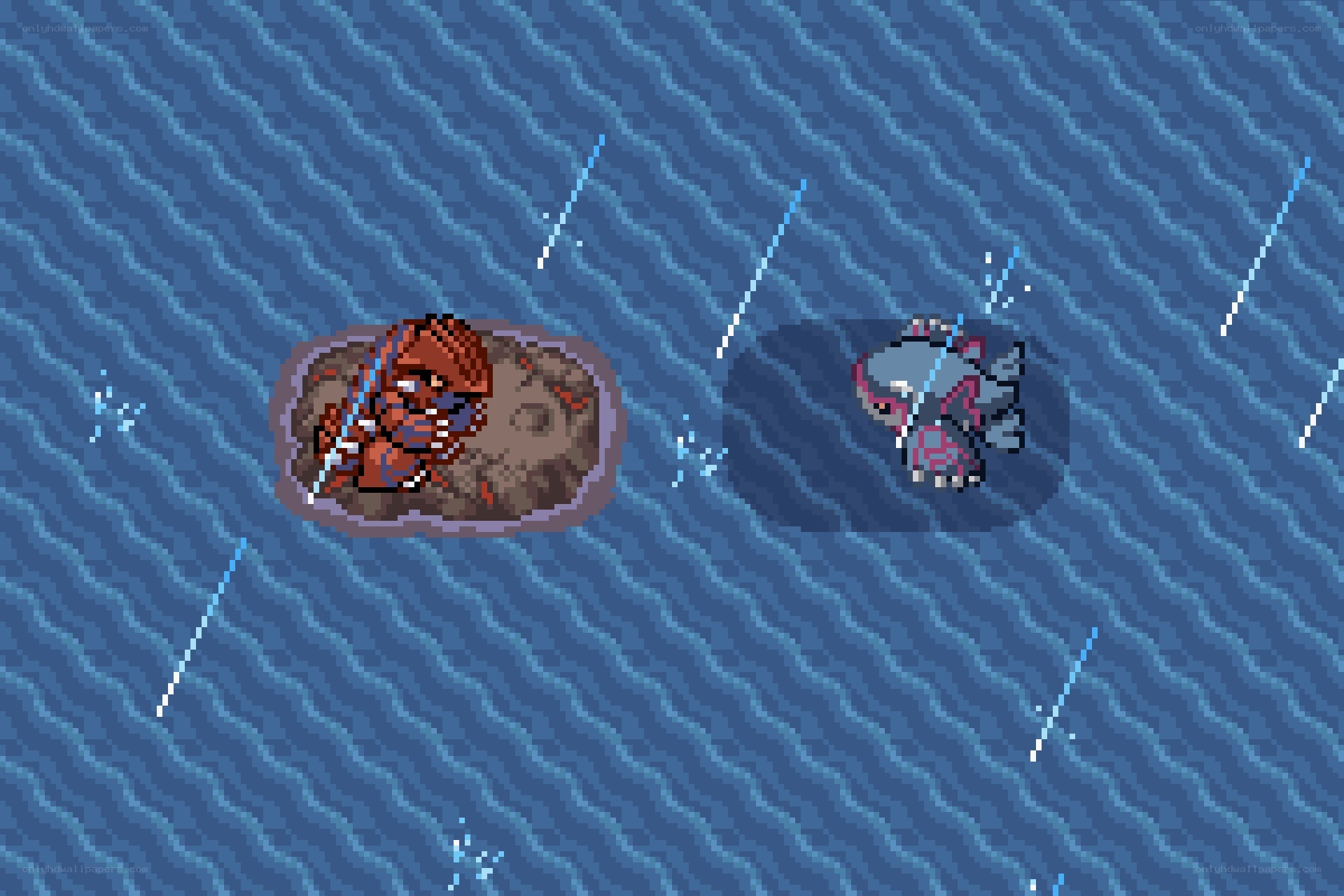 Pixel art battle in rain