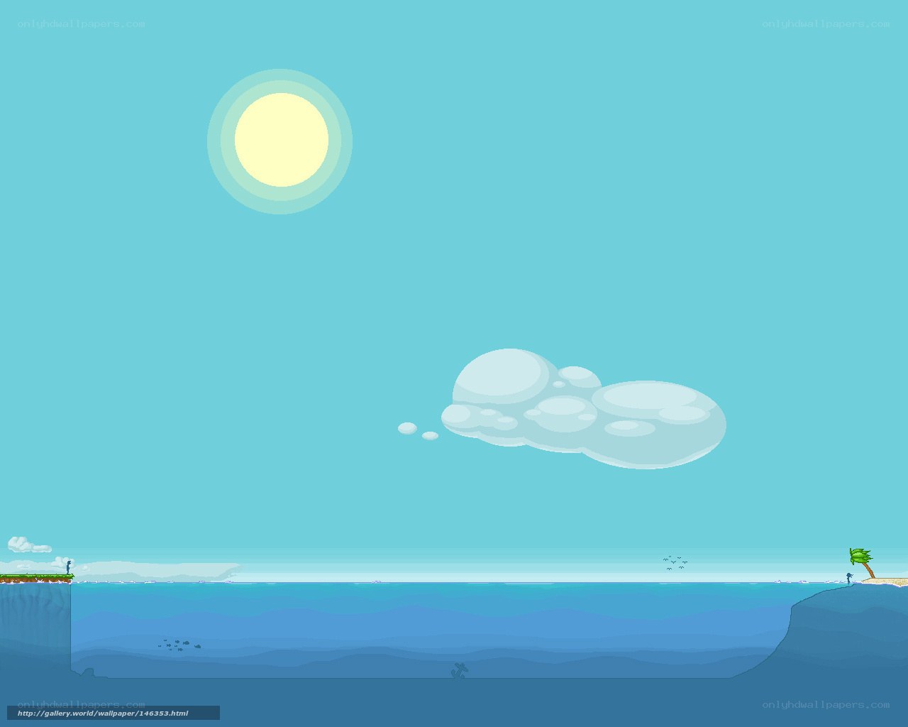 Pixel art beach scene