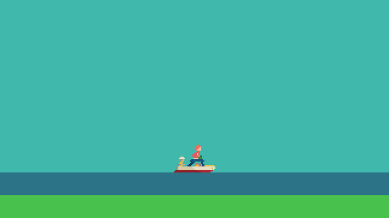 Pixel art boat scene