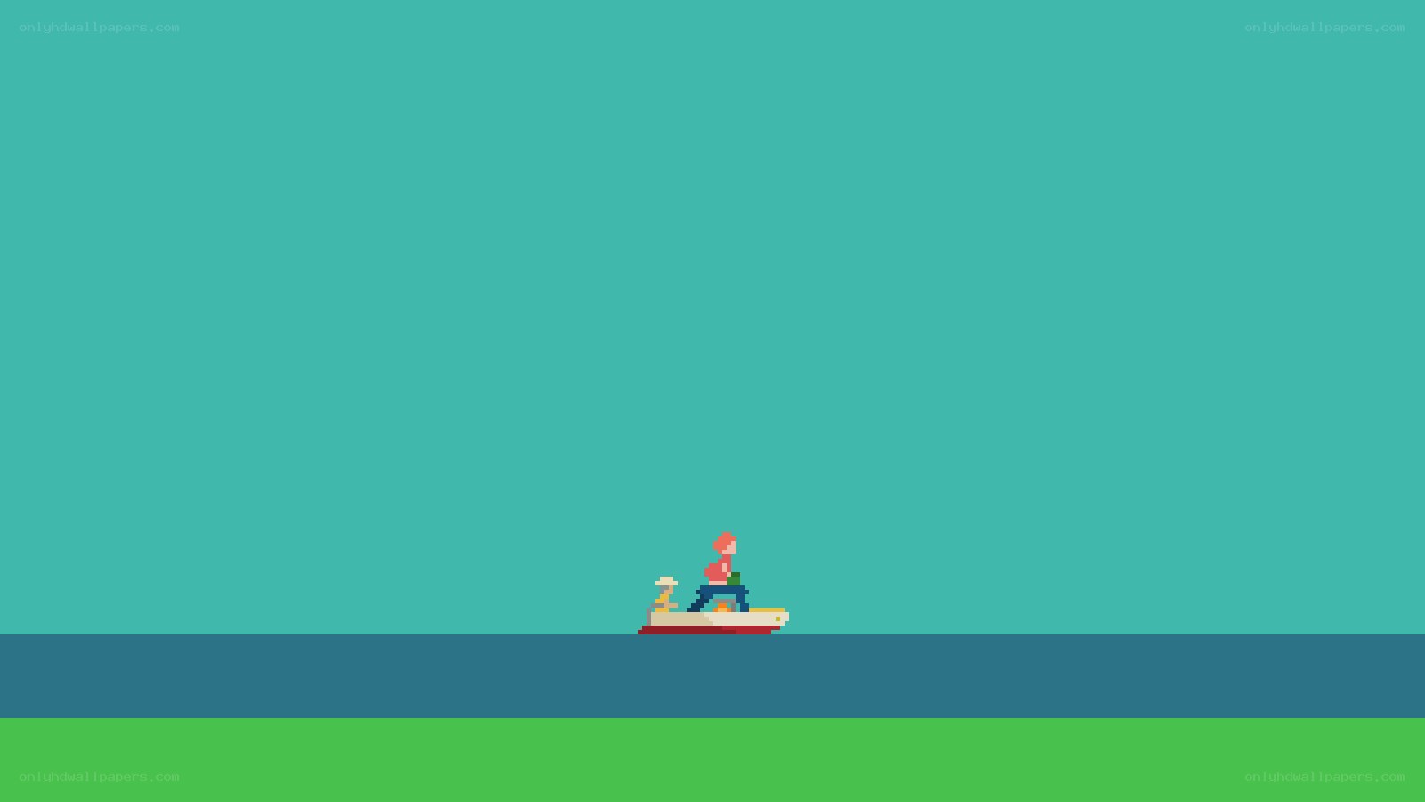 Pixel art boat scene