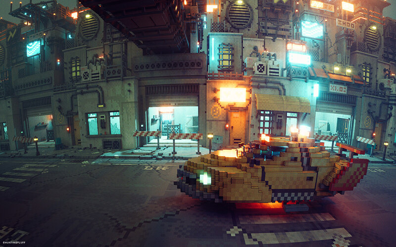 Pixel-art Car in City