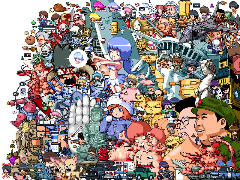 Pixel art character collage