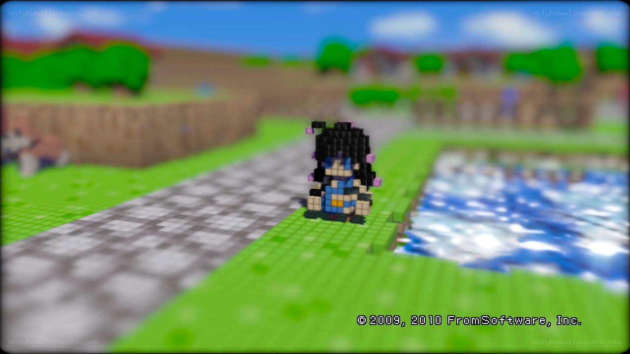 pixel art character in a game scene