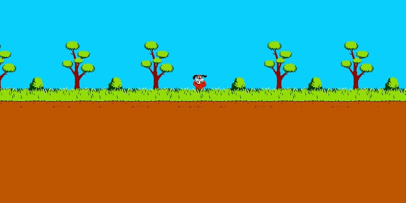 Pixel art character in a landscape