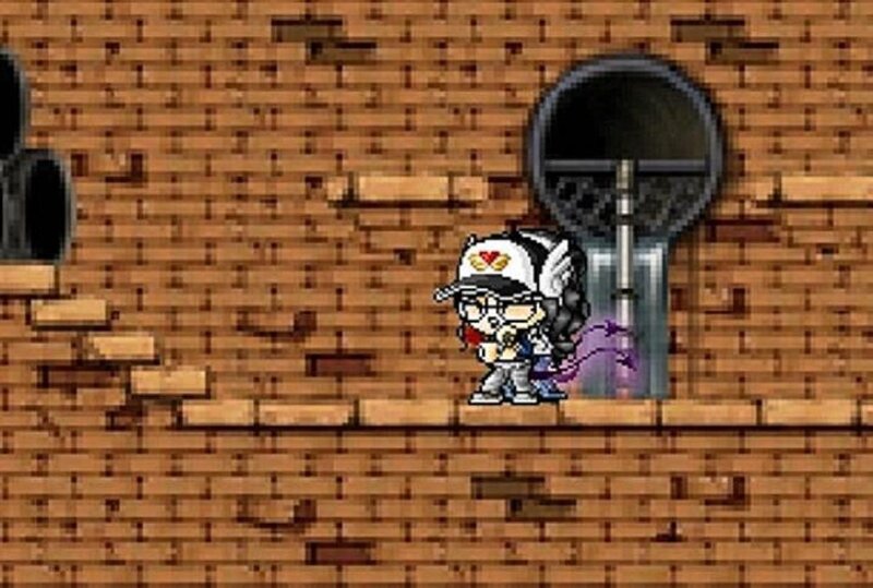 Pixel art character in brick room