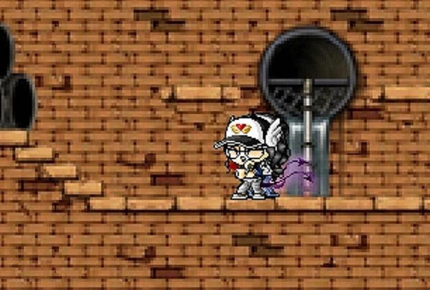 Pixel art character in brick room