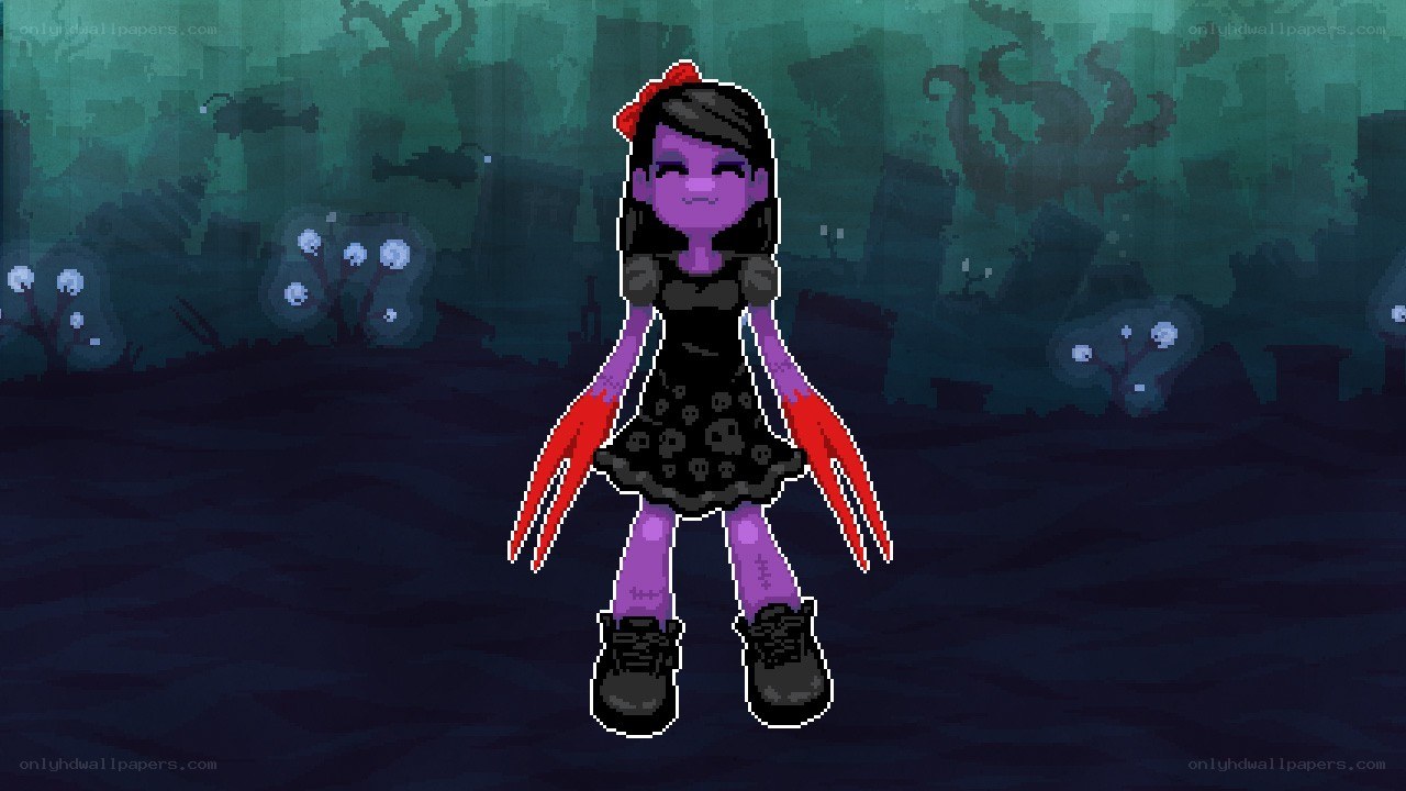 pixel art character in dark forest