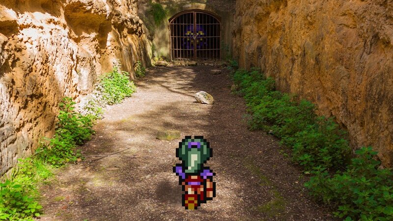 Pixel Art Character in Tunnel