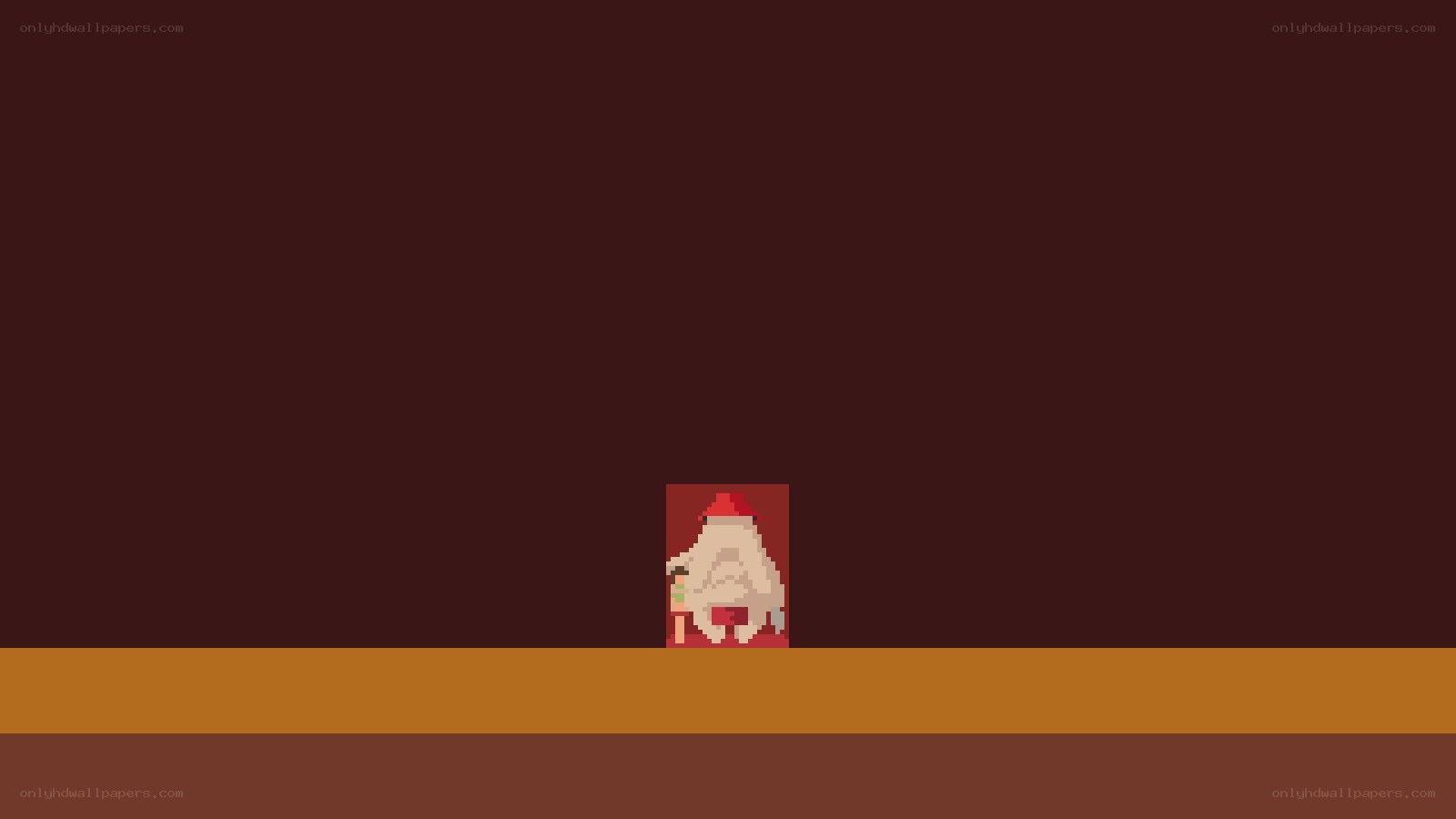 pixel art character on brown background