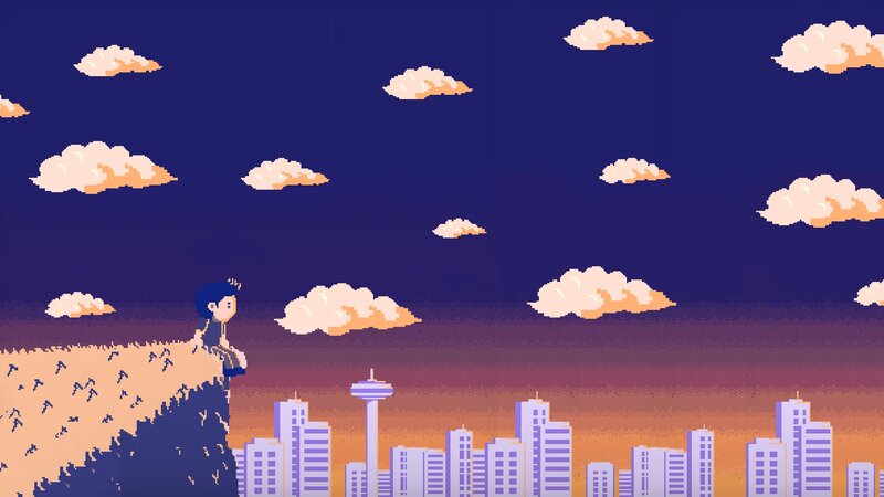 Pixel Art Character on Cliff