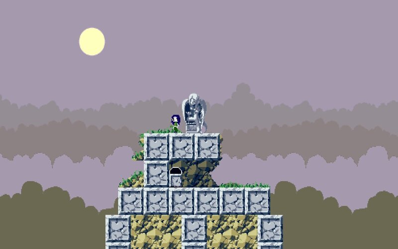Pixel art character on stone platform