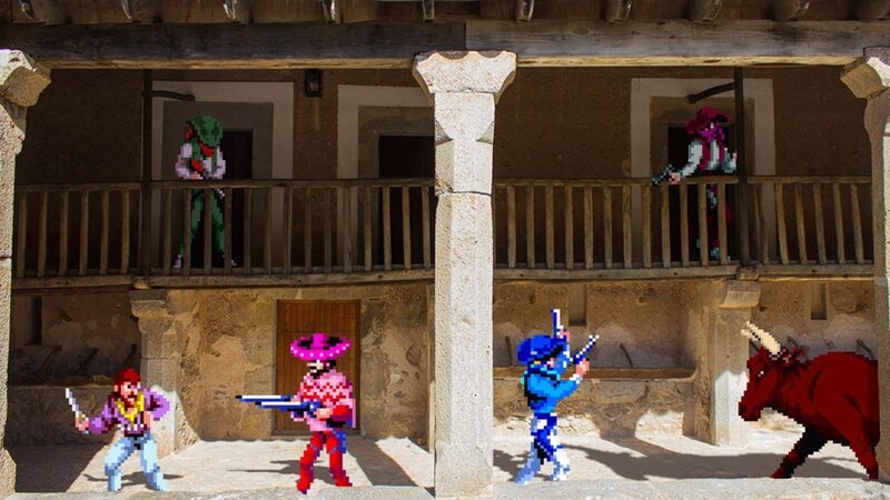 Pixel Art Characters in Courtyard