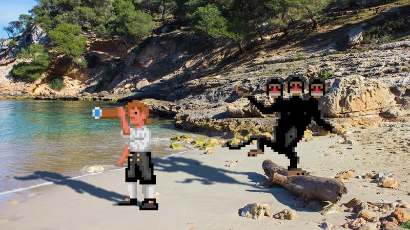 Pixel Art Characters on Beach
