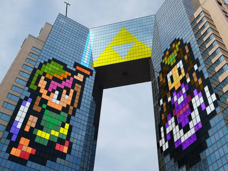 Pixel Art Characters on Building