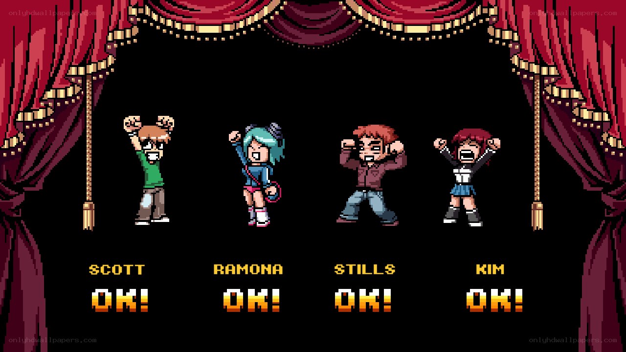 Pixel art characters on stage