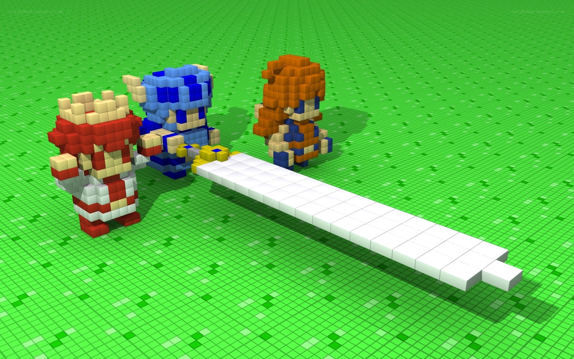 Pixel art characters with sword
