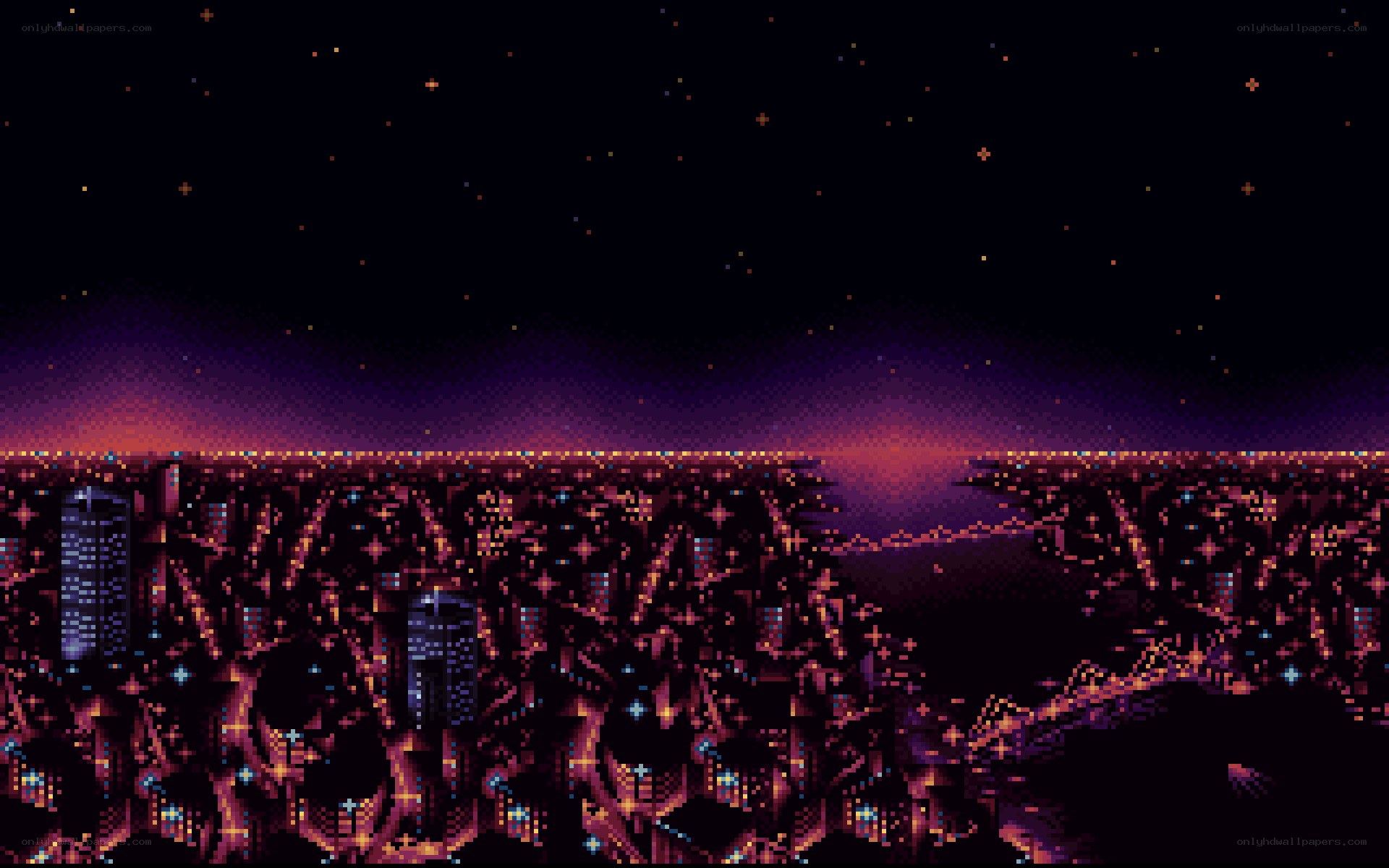 pixel art city at night