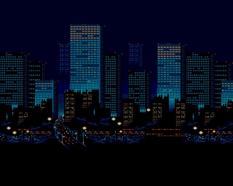 pixel art city skyline
