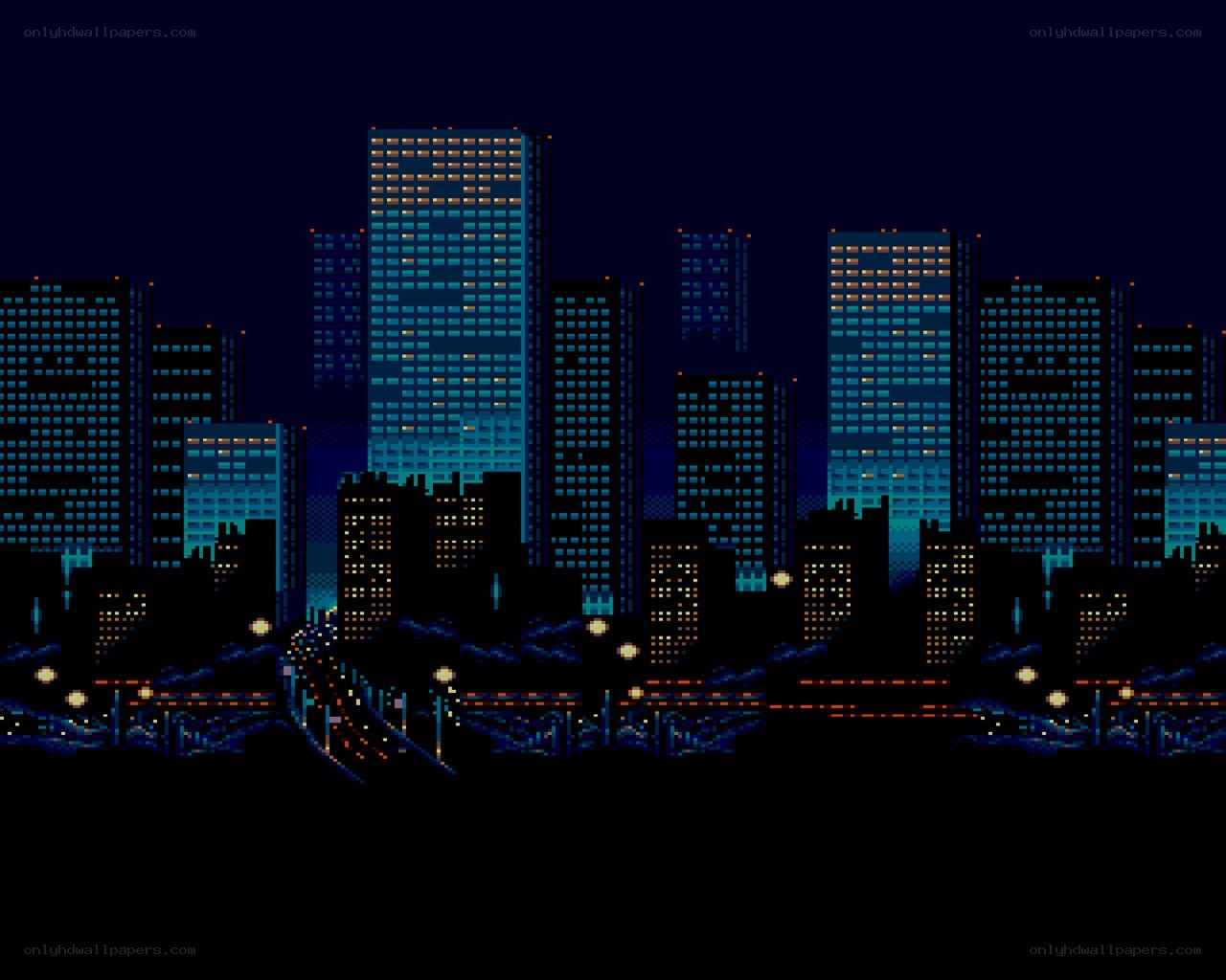 pixel art city skyline