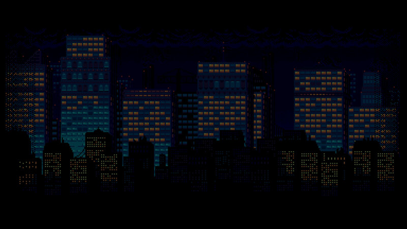 Pixel Art City Skyline — Black