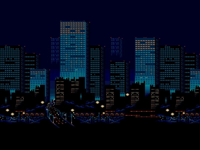 Pixel Art City Skyline — Blue