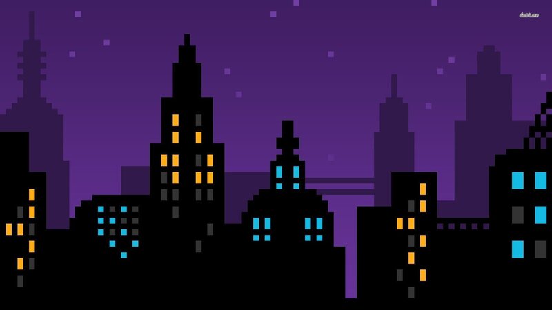 Pixel Art City Skyline — Purple