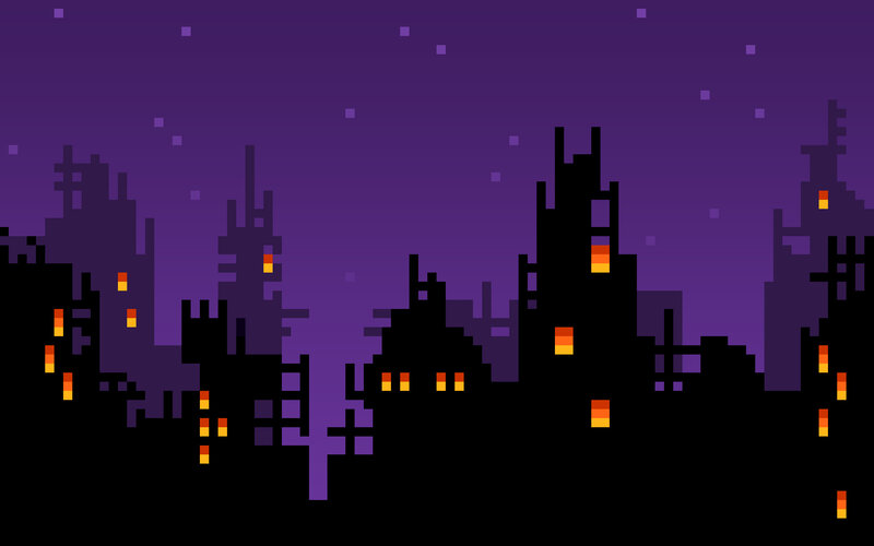 pixel art city skyline